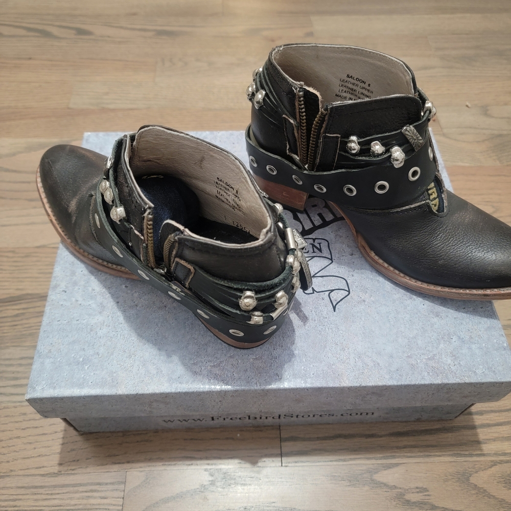 Freebird by Steven Black Leather Ankle Boots with Silver Details - Picture 5 of 9